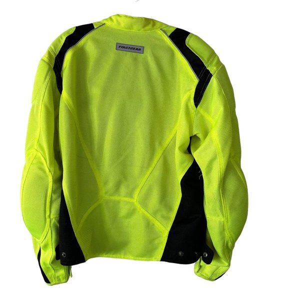 First Gear Mesh Motorcycle Jacket Medium Neon Yellow Armor Elbow Shoulder Back - Picture 3 of 16